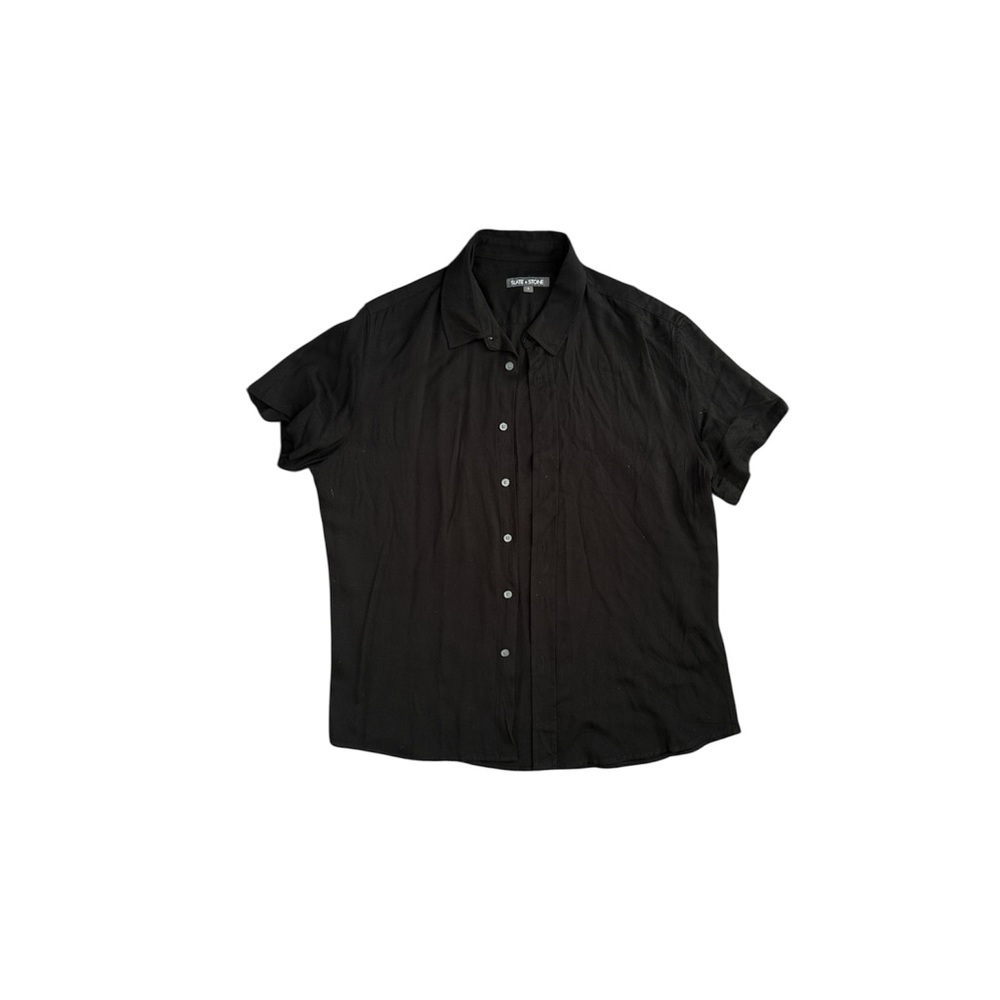 Slate & Stone Collared Viscose Black Button-Up Shirt